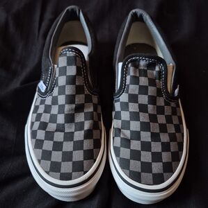 Vans Kids Grey And Black Checkered Slip-On Sneakers